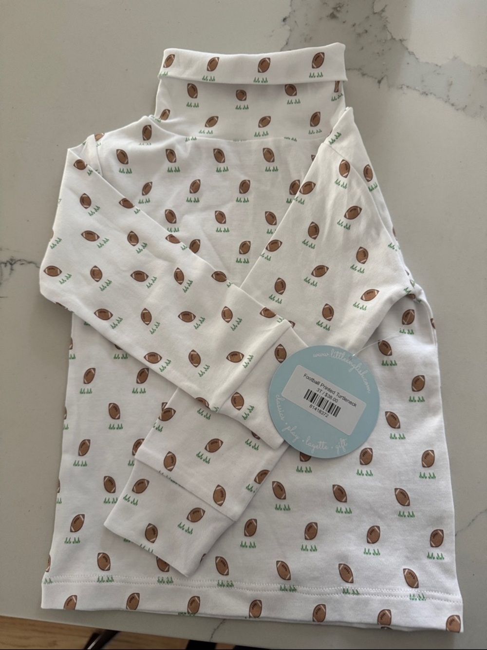 Kids Football-Print Turtleneck Top - White/Brown